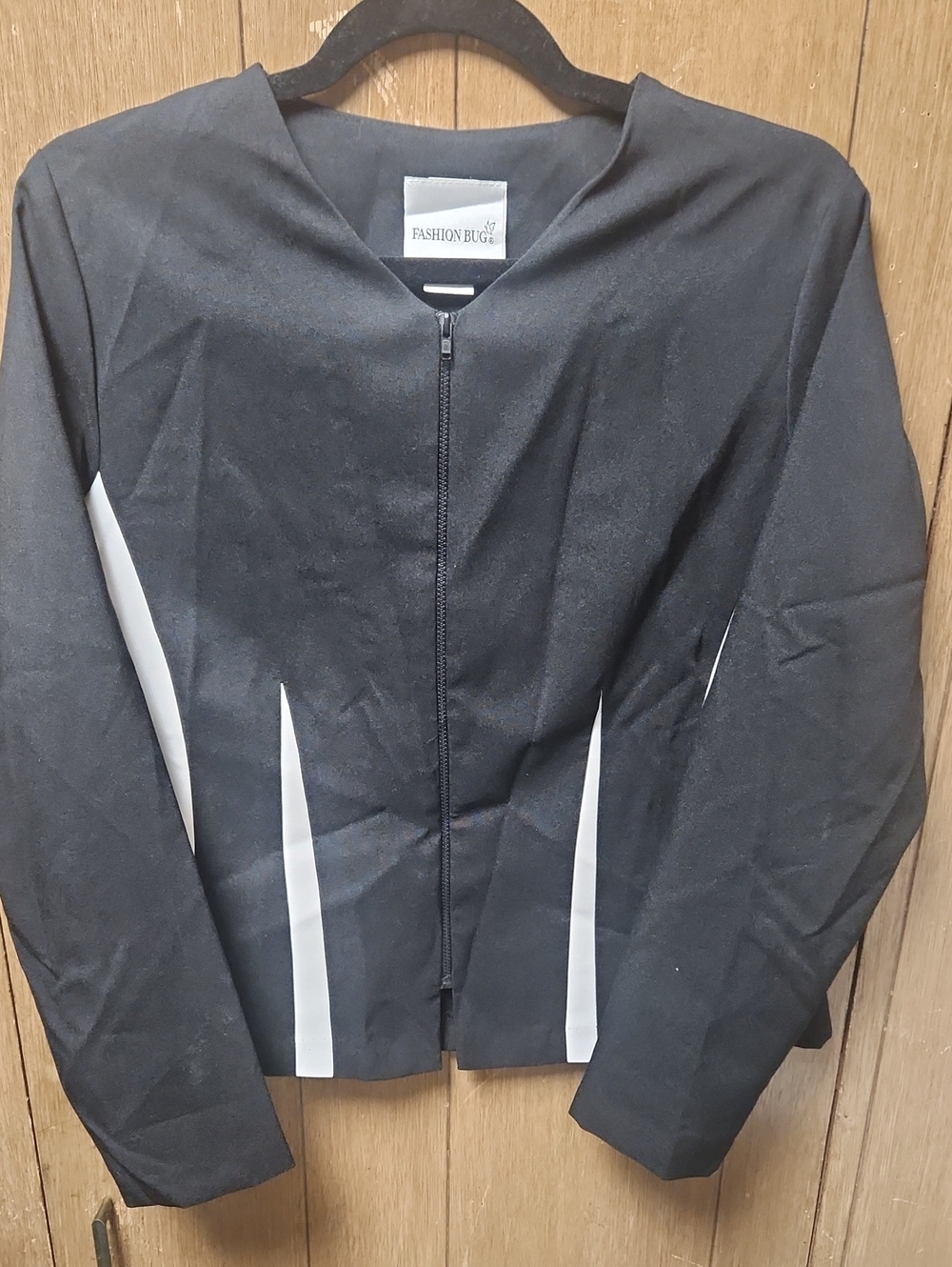 Fashion Bug Black Jacket with White Panel Accents Light Weight
